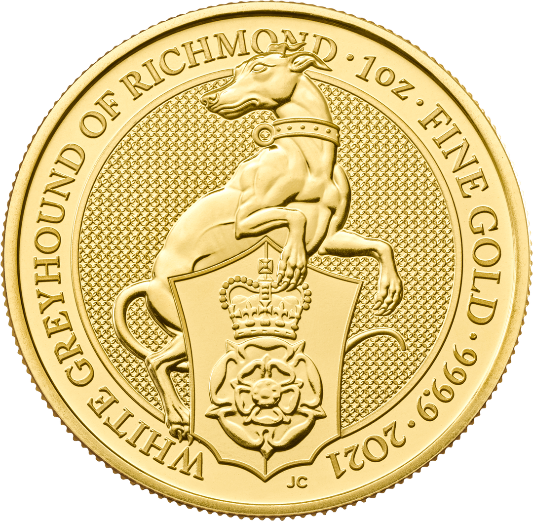 2021 NGC 1oz Gold Queens Beasts White Greyhound Of Richmond Certified Coin MS66 / MS65