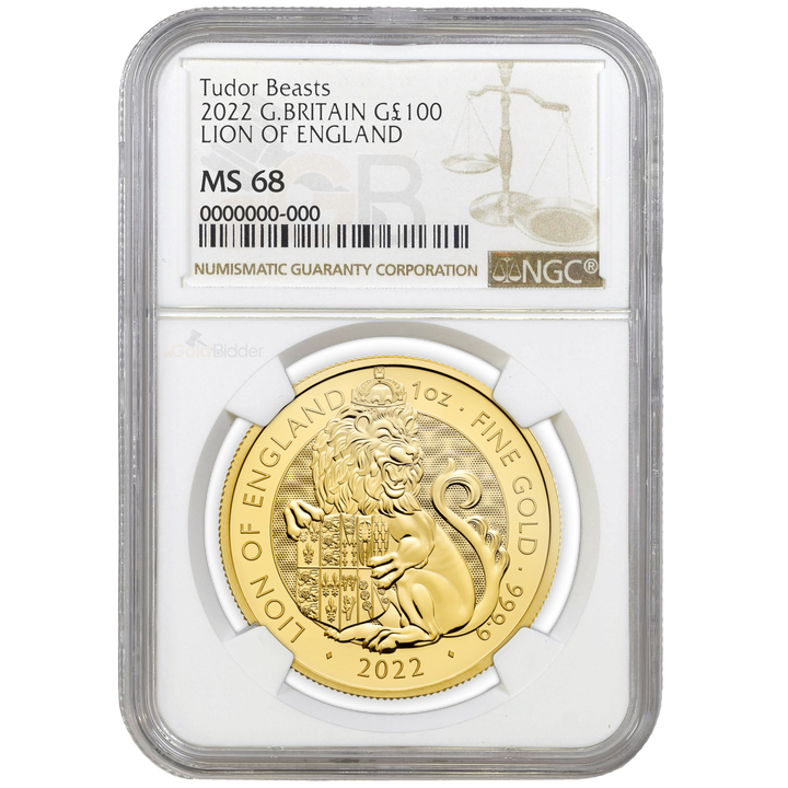 2022 1oz Gold Tudor Beasts Lion Of England Certified Coin MS67+