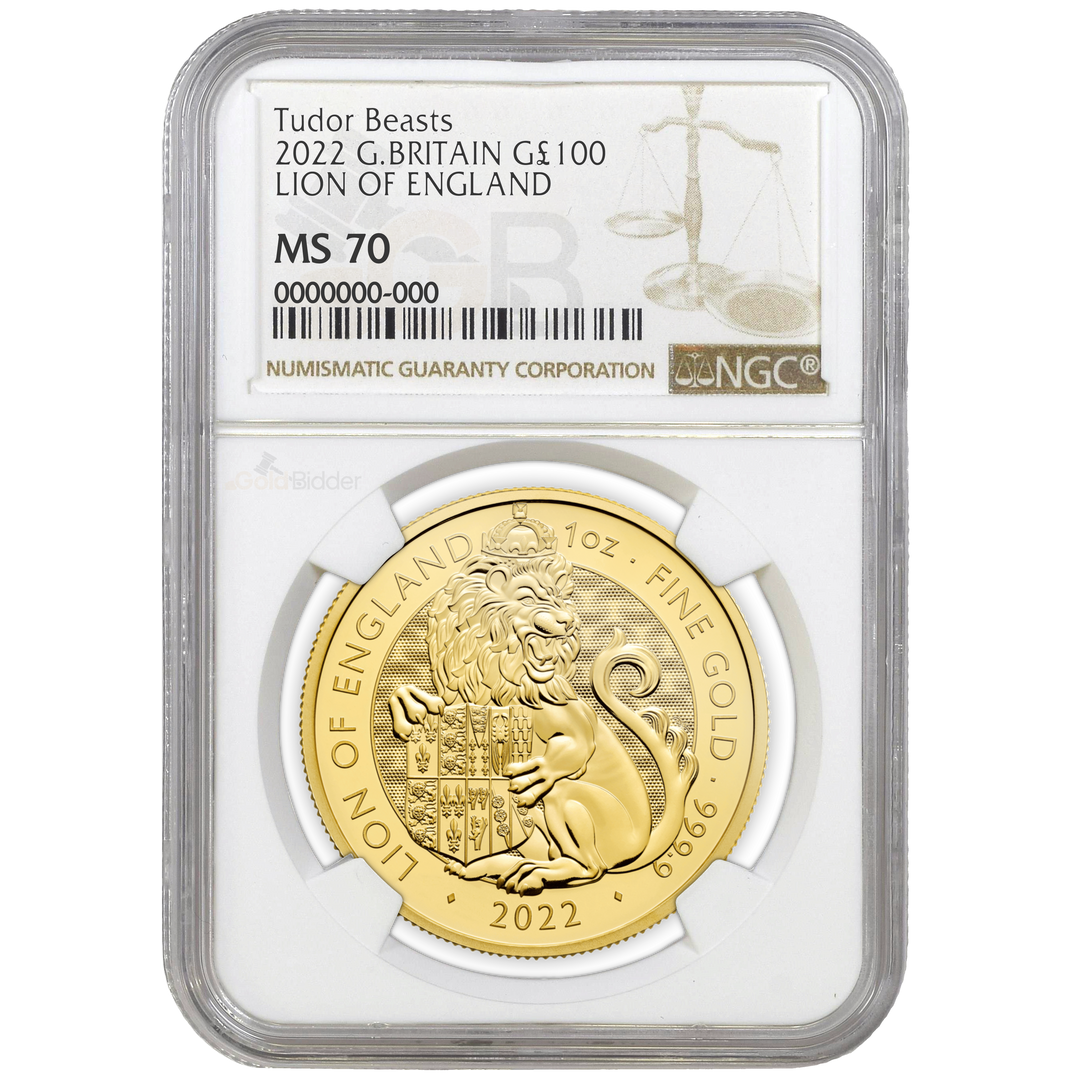 2022 1oz Gold Tudor Beasts Lion Of England Certified Coin MS67+