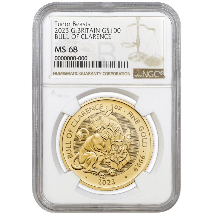 2023 1oz Gold Tudor Beasts Bull Of Clarence Certified Coin MS67+