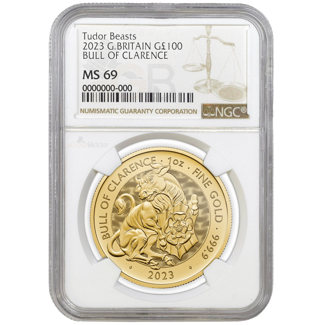 2023 1oz Gold Tudor Beasts Bull Of Clarence Certified Coin MS67+