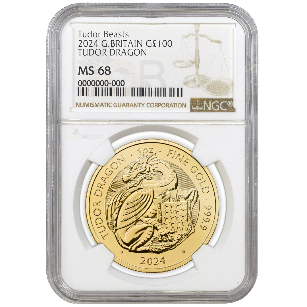 2024 1oz Gold Tudor Beasts Tudor Dragon Certified Coin MS67+