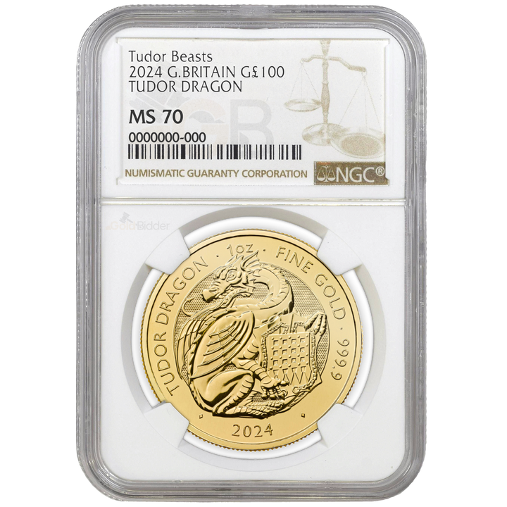 2024 1oz Gold Tudor Beasts Tudor Dragon Certified Coin MS67+