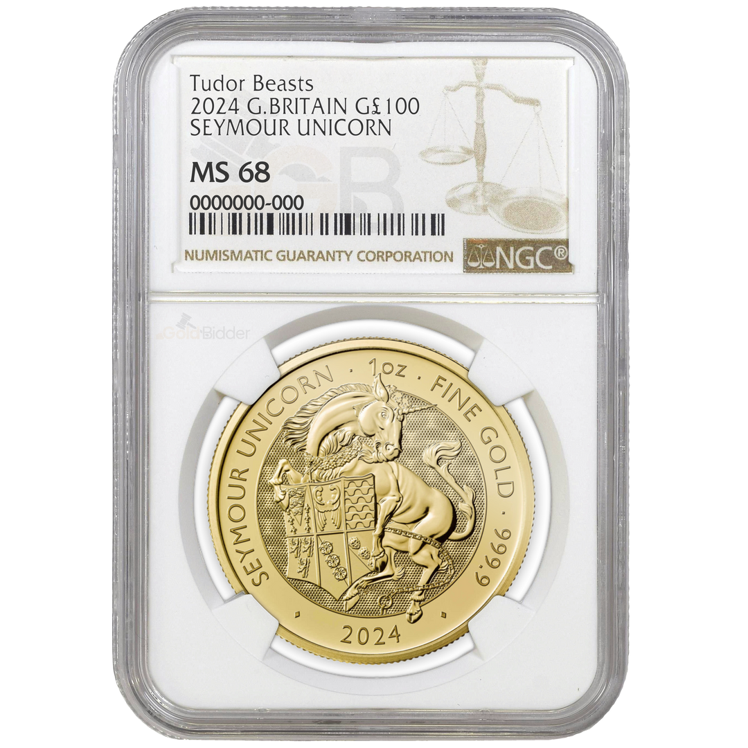 2024 1oz Gold Tudor Beasts Seymour Unicorn Certified Coin MS67+