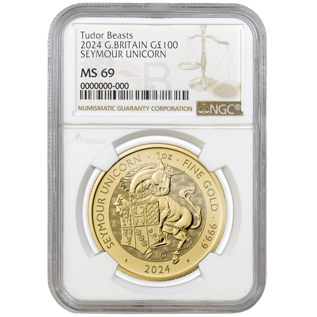 2024 1oz Gold Tudor Beasts Seymour Unicorn Certified Coin MS67+