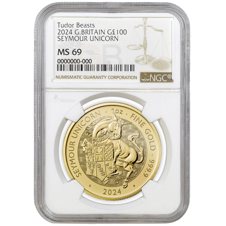 2024 1oz Gold Tudor Beasts Seymour Unicorn Certified Coin MS67+
