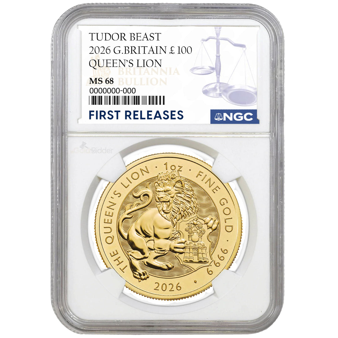 2026 1oz Gold Tudor Beasts Queens Lion Certified Coin MS67+ (PRESALE)