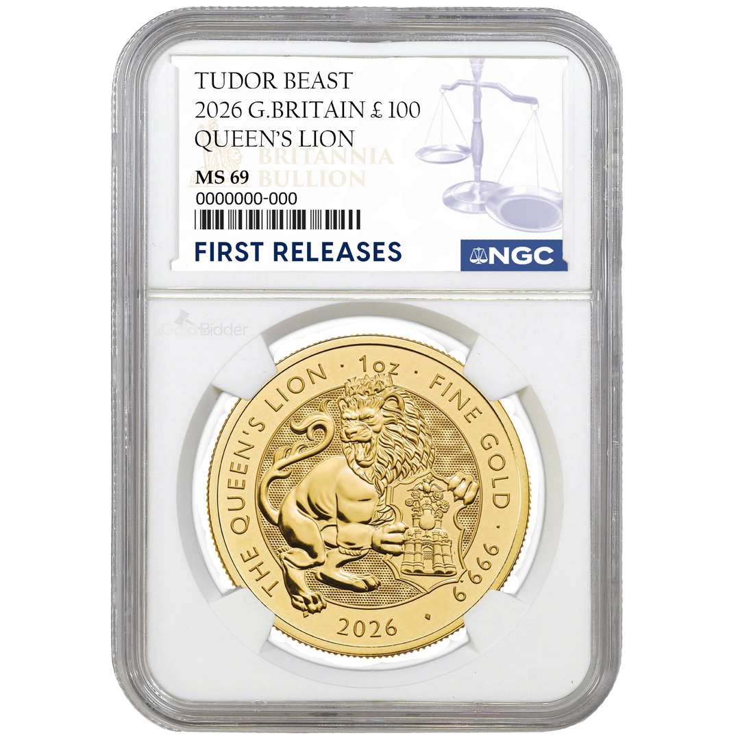 2026 1oz Gold Tudor Beasts Queens Lion Certified Coin MS67+ (PRESALE)