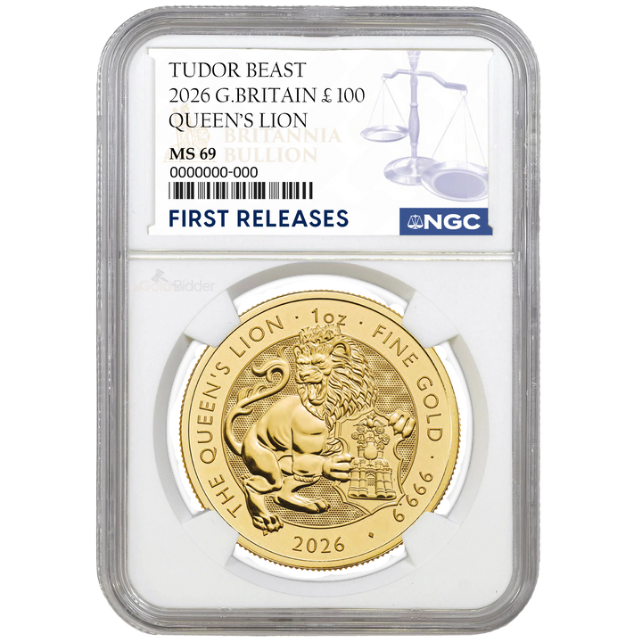 2026 1oz Gold Tudor Beasts Queens Lion Certified Coin MS67+ (PRESALE)