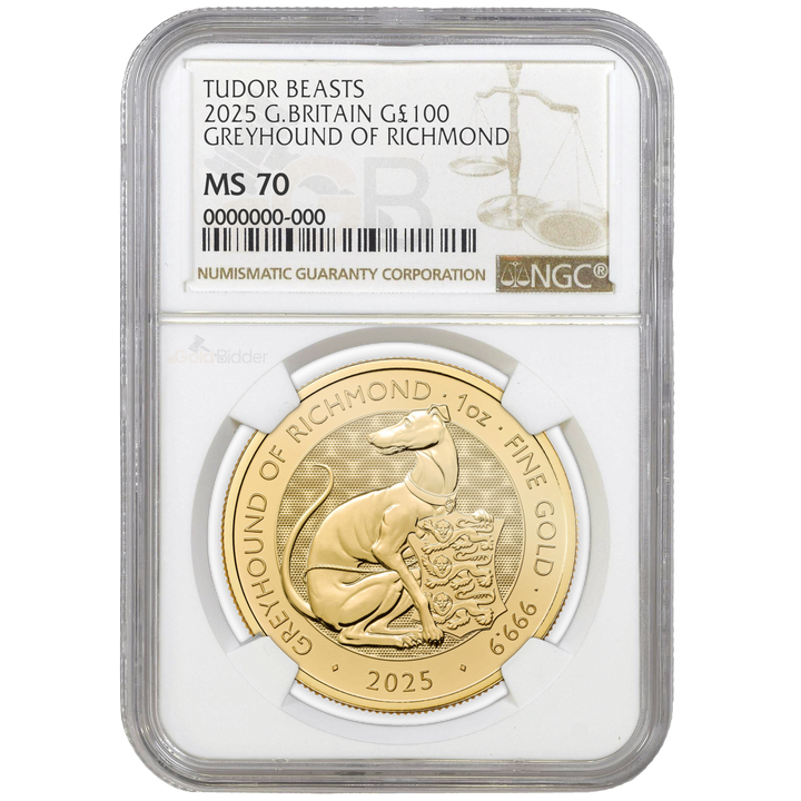 2025 1oz Gold Tudor Beast Greyhound of Richmond Certified Coin FIRST EDITION MS67+