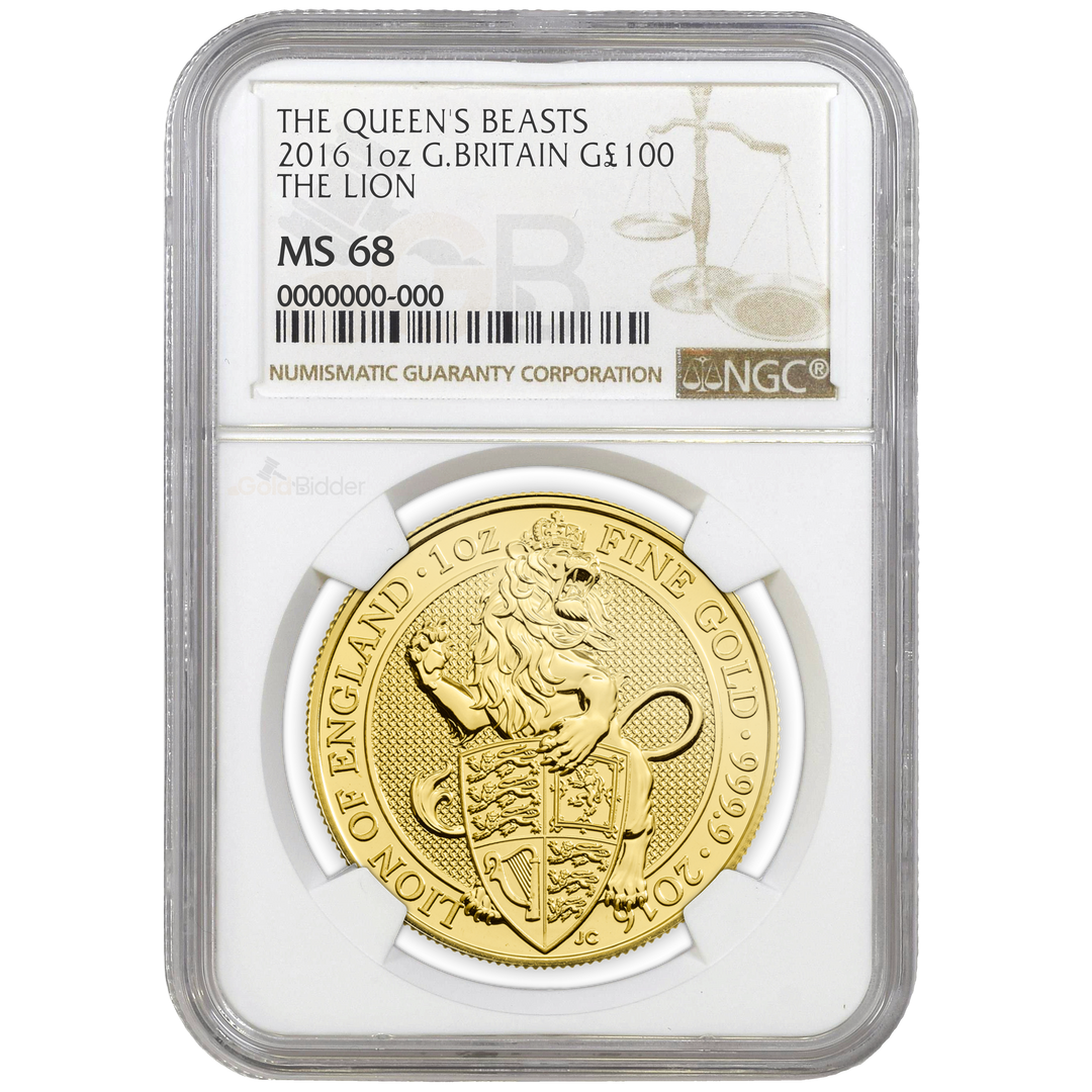 NGC 2016 1oz Gold Queens Beasts The Lion Certified Coin MS67+