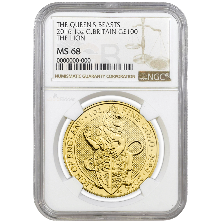 NGC 2016 1oz Gold Queens Beasts The Lion Certified Coin MS67+