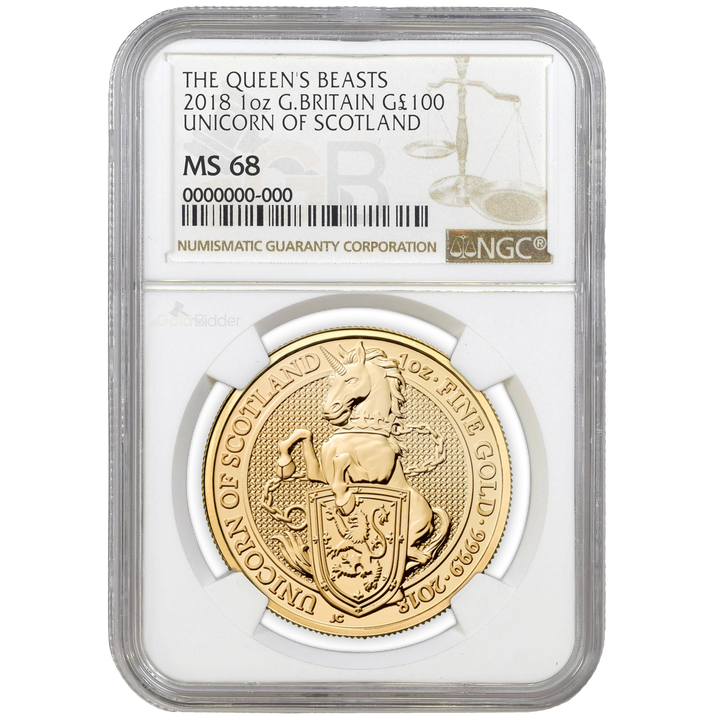 NGC 2018 1oz Gold Queens Beasts Unicorn Of Scotland Certified Coin MS67+