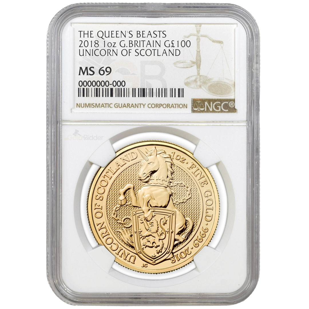 NGC 2018 1oz Gold Queens Beasts Unicorn Of Scotland Certified Coin MS67+