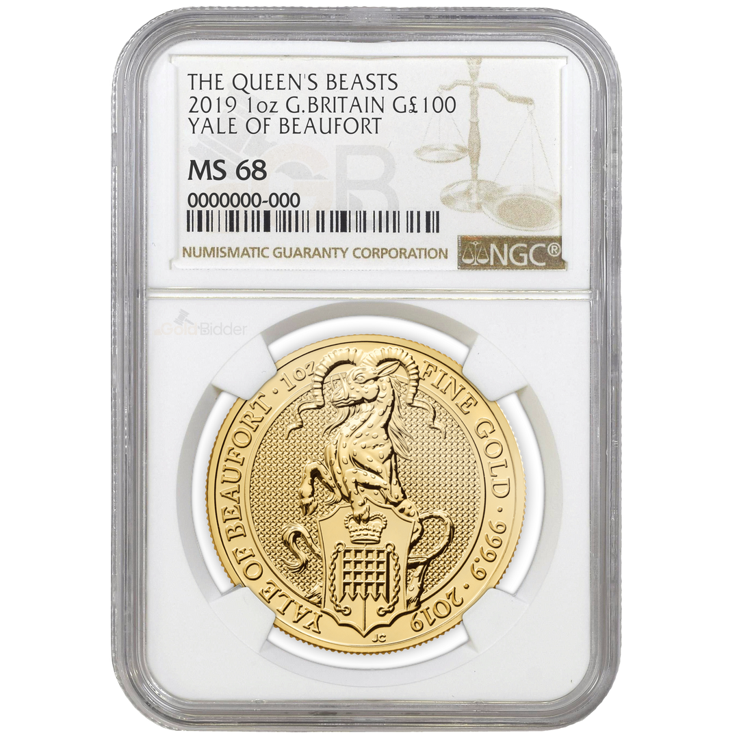 NGC 2019 1oz Gold Queens Beasts Yale Of Beaufort Certified Coin MS67+