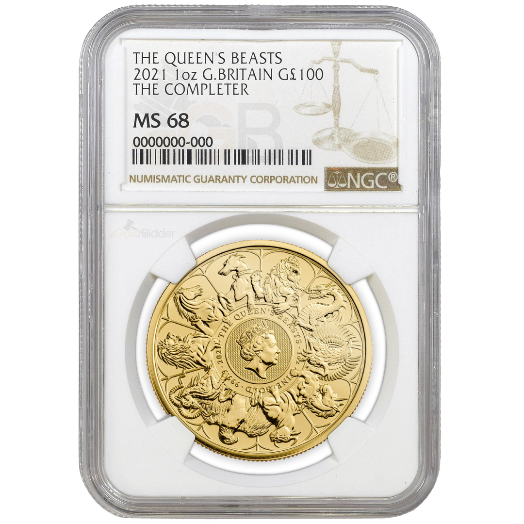 NGC 2021 1oz Gold Queens Beasts Completer Certified Coin MS67+