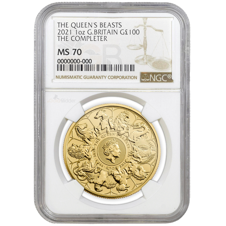 NGC 2021 1oz Gold Queens Beasts Completer Certified Coin MS67+