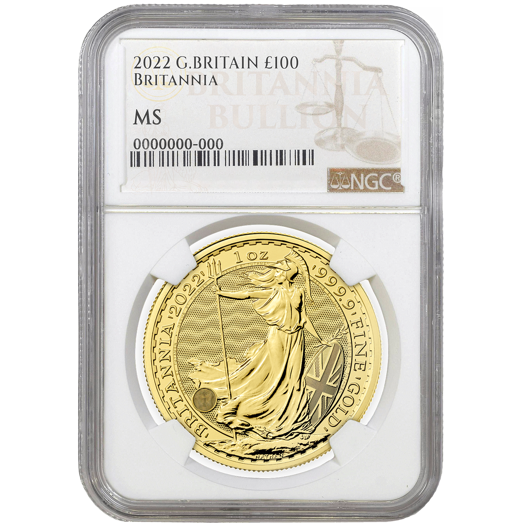 2022 1oz Gold Britannia Featuring Queen Elizabeth II Certified Coin