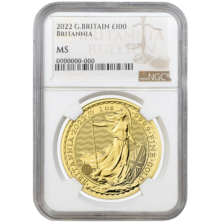 2022 1oz Gold Britannia Featuring Queen Elizabeth II Certified Coin