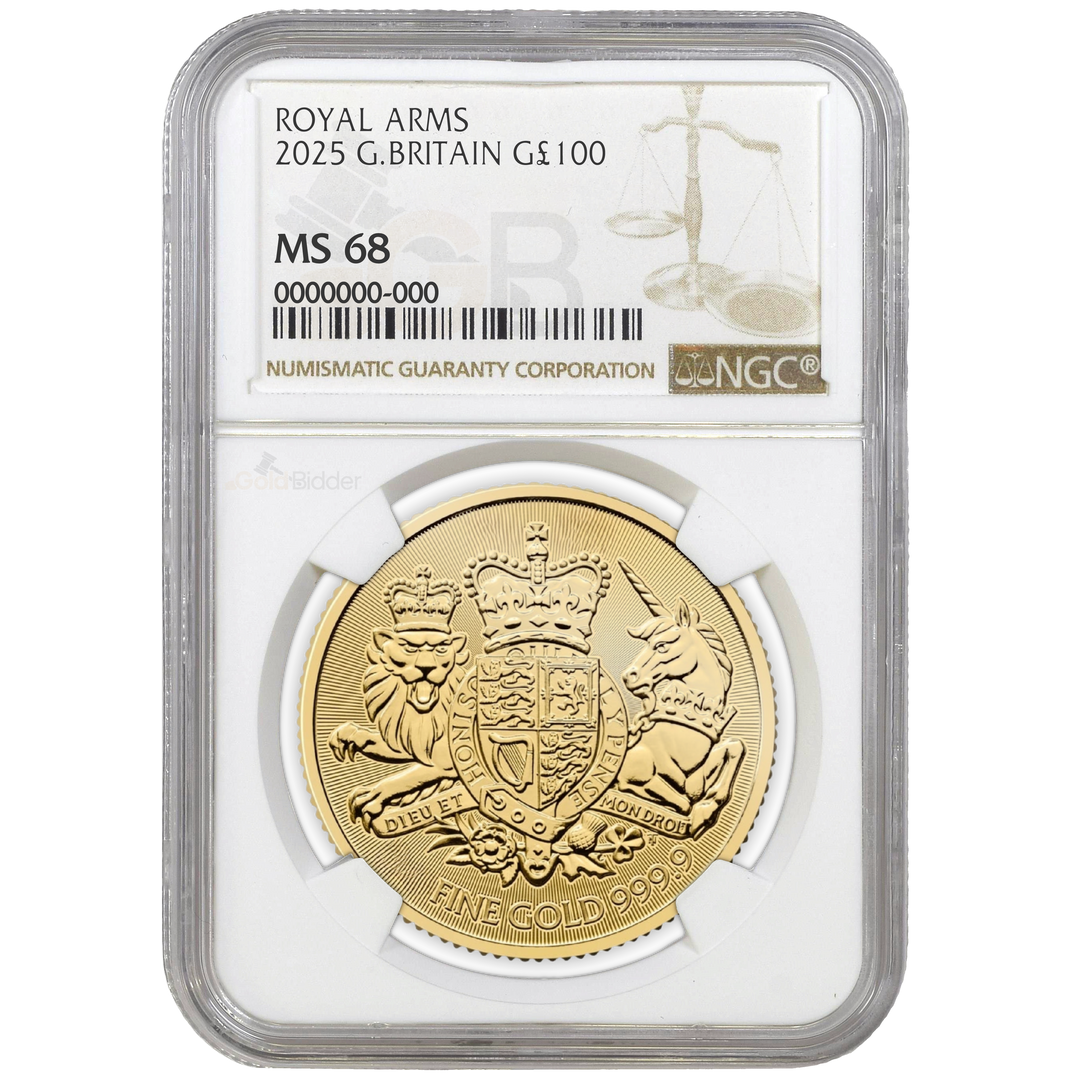 NGC 2025 1oz Gold The Royal Arms Certified Coin, MS67+