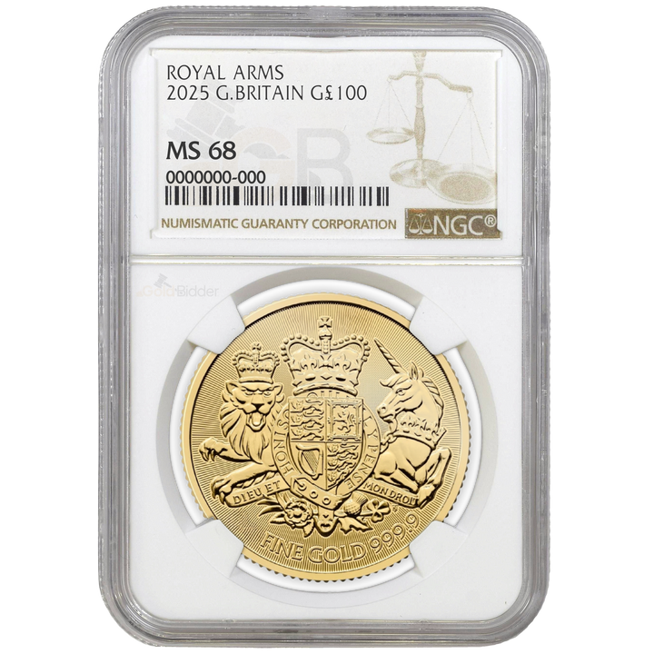 NGC 2025 1oz Gold The Royal Arms Certified Coin, MS67+