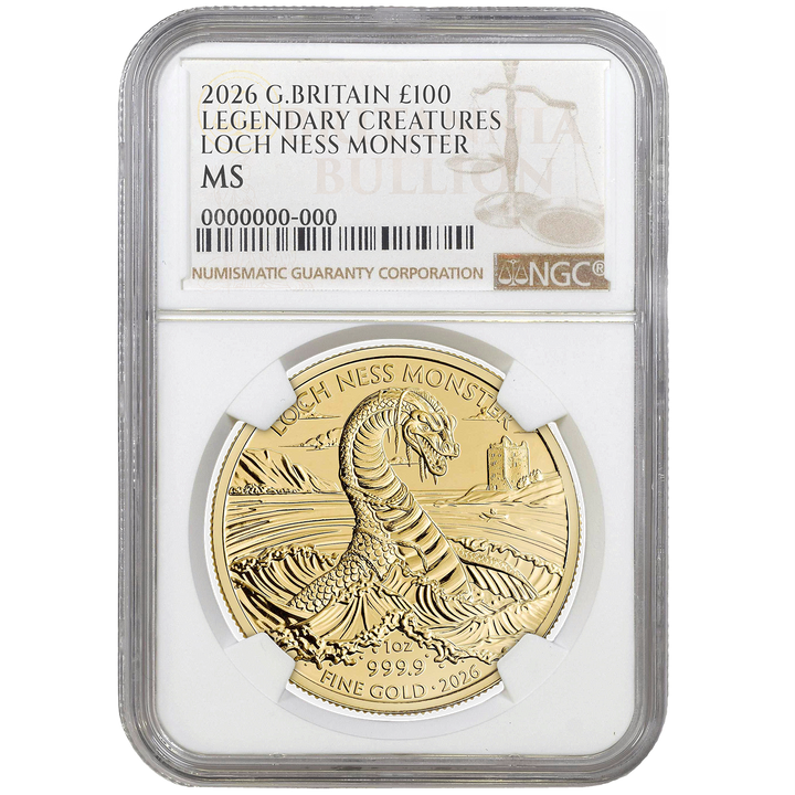 2026 1oz Gold UK Legendary Creatures - Loch Ness Monster Certified Coin MS66+ (FIRST RELEASE)