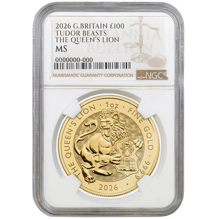 2026 1oz Gold Tudor Beasts Queens Lion Certified Coin MS66+