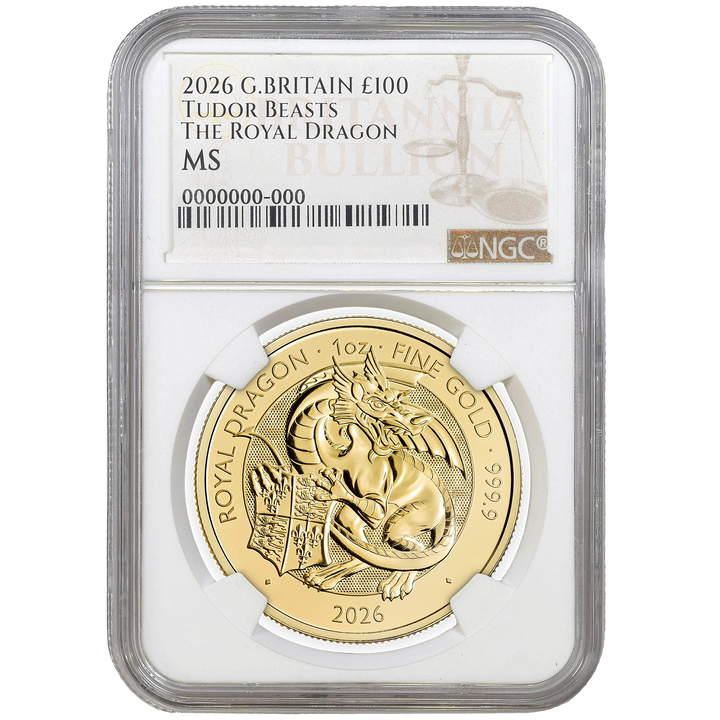 2026 1oz Gold Tudor Beasts The Royal Dragon Certified Coin