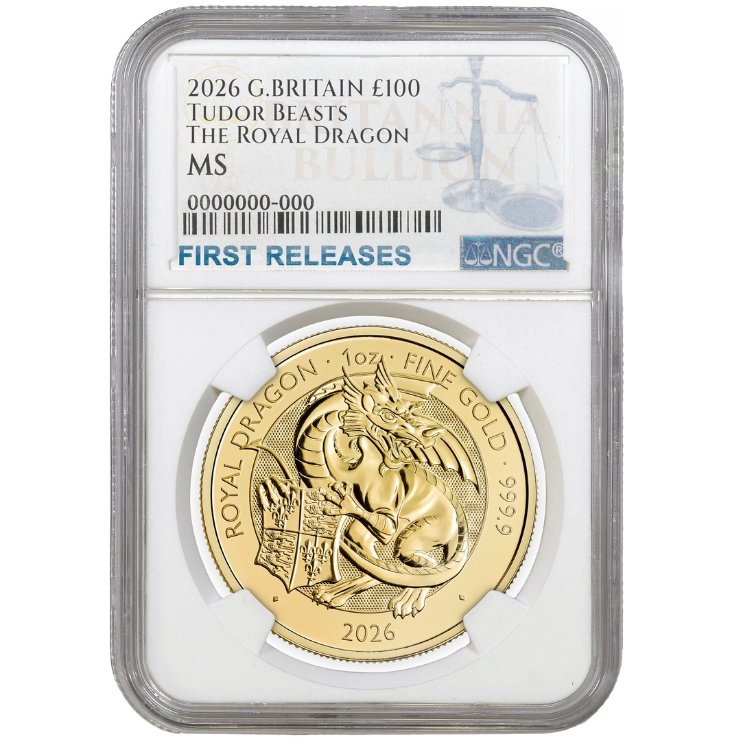 2026 1oz Gold Tudor Beasts The Royal Dragon Certified Coin MS66+ FIRST RELEASE