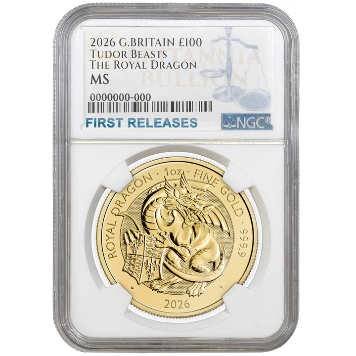 2026 1oz Gold Tudor Beasts The Royal Dragon Certified Coin MS66+ FIRST RELEASE
