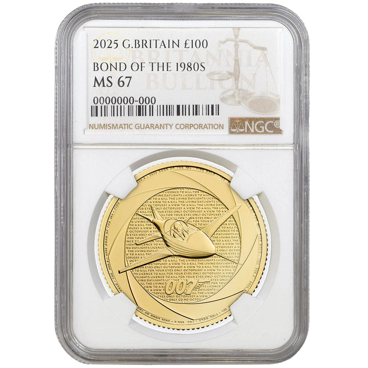 NGC 2025 1oz Gold Six Decades of 007: Bond of the 1980s MS67+