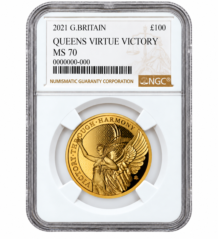 2021 1oz Gold UK Queen’s Virtue Victory Certified Coin