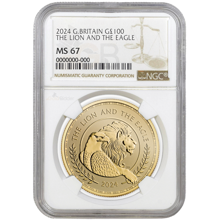 NGC 2024 1oz Gold Lion and Eagle Certified Coin MS67+