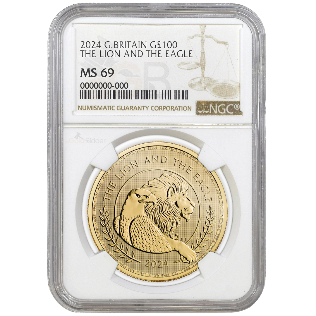 NGC 2024 1oz Gold Lion and Eagle Certified Coin MS67+
