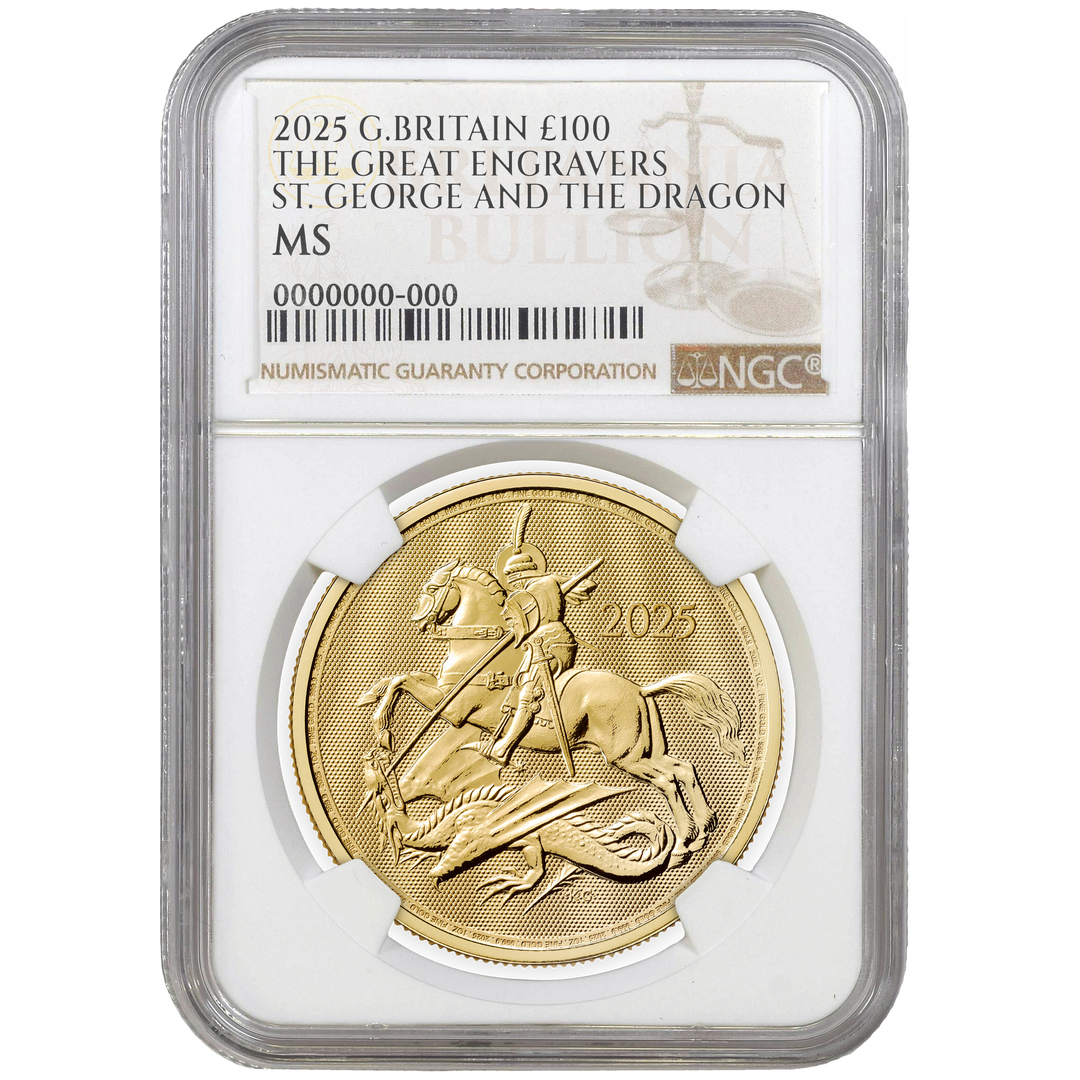 2025 1oz Gold St George and the Dragon Certified Coin MS66+