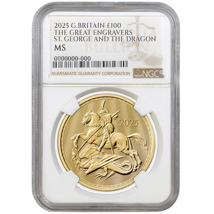 2025 1oz Gold St George and the Dragon Certified Coin MS66+